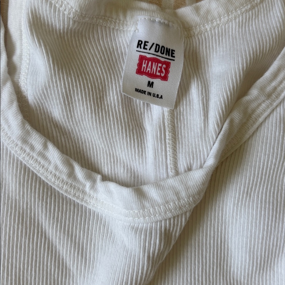 Re/Done White Ribbed Tank Top Cropped - Picture 2 of 3